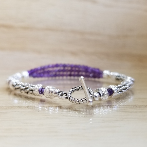 Two Tone Amethyst Ladies Toggle Bracelet - Picture 5 of 16